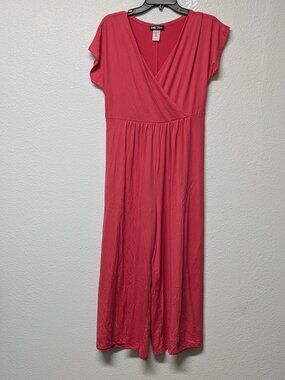 Bella Flore Women's Coral Crossover Front Cap Sleeves Palazzo Jumpsuit - Medium